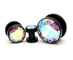 Mystic Metals Body Jewelry 316L Black Stainless Steel Screw On Plugs With Single Press Fit Multicolored Cz Gauges PS-126 - Sold