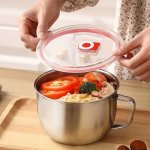Multi-purpose Stainless Steel Noodle Bowl Fresh Lunch Box With Handle Pp Material Lid For Office Eid Al-adha Mubarak