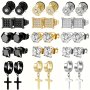 5pairs Men's Stainless Steel Earrings Cross Pendant Earrings Men's Cubic Zirconia Stud Earrings