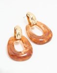 Goldair Gold Brown Acrylic Doorknocker Drop Earrings