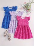 3PCS Set Girls Ruffle Dresses Set Cute Floral Polka Dots Casual Cute Summer Dresses