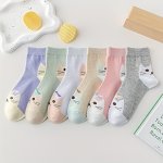 6 Pairs Cartoon Cat Print Socks Comfy & Cute Mid Tube Socks Women's Stockings & Hosiery