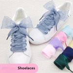 1 Pair Shoelace 2.5CM/0.98IN Widened Transparent Chiffon Yarn Shoelaces Flat Silk Big Bow Wide Laces Trend Beauty Casual Shoes L