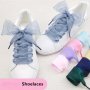 1 Pair Shoelace 2.5CM/0.98IN Widened Transparent Chiffon Yarn Shoelaces Flat Silk Big Bow Wide Laces Trend Beauty Casual Shoes Laces