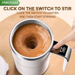 Pancerka Auto Stirring Cup Automatic Magnetic Self Stirring Coffee Cup With Temperature Display Function Travel Tumbler Car Cup