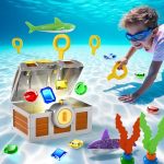 Funscape Kids Diving Pool Toy Large Treasure Chest Water Dive Game W keys Gems Fish Toddler Outdoor Swimming Treasure Box Playse