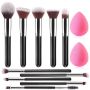 10 Pieces Professional Makeup Brush Set With 2 Beauty Blending Sponges