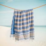 Unison Stripe Backed Fouta Indigo Blue And Beige