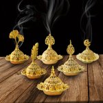 1 Set Metal Incense Burner Vintage Arabic Golden Burner Catcher Holder Incense Backflow Burner Holder Ornaments Incense Candle H