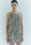 Tie-strap Dress - Light Beige Patterned