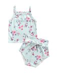 Matching Floral Pastel Blue Strappy Top And High Waisted Bloomer