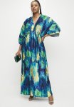 Dolman Sleeve Pleated Maxi Dress - Azure Blue Watercolour.