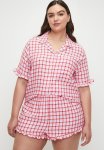 Cotton On Plus Flannel Shirt And Short Sleep Set - Teddie Stripe & Soft Red