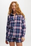 Cotton On Flannel Boyfriend Long Sleeve Shirt - Toni Check traditional Navy