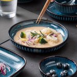 Vintage Blue Ceramic Plate Set: Includes A Round Platter A Deep Bowl And A Shallow Bowl - Suitable For Microwave Oven And Dishwa