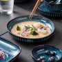 Vintage Blue Ceramic Plate Set: Includes A Round Platter A Deep Bowl And A Shallow Bowl - Suitable For Microwave Oven And Dishwasher