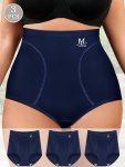 3PCS Plus Size Elegant Panties Women's Letter Print Seamless High Waisted Tummy Control Comfort Briefs