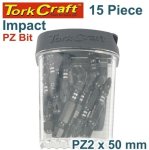 Tork Craft Impact POZI.2 X 50MM Insert Bit 15PC Tic Tac Case TCIPZ025015