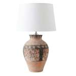 Rustic Terracotta Urn Tribal Table Lamp With Linen Drum Shade 74CM