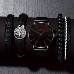 5PCS SET Sports Fashion Men's Mesh Band Quartz Watch & Life Tree Beaded Braided Bracelets Set Valentine's Day Ramadan Kareem Gif