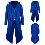 Qpaxucr Men's Steampunk Vintage Tailcoat Jacket Gothic Medieval Coat For Halloween Costume Blue Xx-large