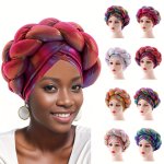 Colorful Laser Large Braid Turbans For Women Trendy Gradient Color Elastic Head Wraps Ramadan Hats Headscarf For Women