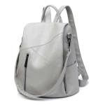 Ladies 3-WAY Anti-theft Pu Leather Zipper Backpack - 1993 - Grey