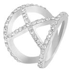 Silver Tone Ring With Centre Cross Crystals And Surrounding Crystals - XX Large