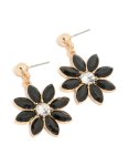 Goldair Gold Diamante Black Flower Drop Earrings
