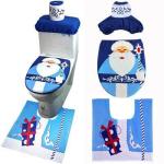 3PCS Christmas Bathroom Decoration Toilet Seat D Cor-blue Santa