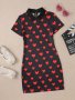 Contrast Collar Hearts Print Girls Bodycon Dress Breathable Comfy Short Sleeve Sliim Dress Valentine's Day Girls Clothing Gift