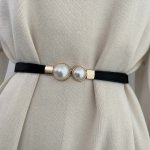 Faux Pearl Elastic Thin Belt Women's Decoration For Dress Fashion Simple Women's Buckle Thin Belt
