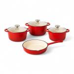 7 Piece Cast Iron Pot Set With Glass Lids Red
