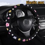 2024 New Universal Car Steering Wheel Cover With Breathable Floral Fabric No Inner Ring Elastic Band Style Dirt-resistant Wear-r