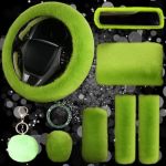 9-PACK Fluffy Car Accessories Set Silence Shopping Fluffy Steering Wheel Cover Winter Warm Fur Steering Wheel Cover Fuzzy Car De