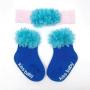 4AKID Smitten Flower Baby Socks With Headband Set - Blue