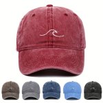 Wave Ripple Embroidery Baseball Cap Solid Color Washed Distressed Dad Hats Simple Vintage Hip Hop Sun Hats For Women & Men