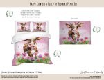 Kids Duvet Set Happy Cow In A Field Of Flowers Pink