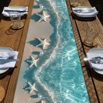 Vintage Nautical Table Runner: Ocean Animal Theme Non-slip Coarse Linen Rectangular Home Decor