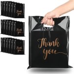 10/50 Pack Black Pvc Tote Bags With Golden Foil Thank You Design - Durable Handle Gift Bags For Party Birthday Shopping - Polyvi