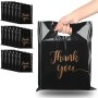 10/50 Pack Black Pvc Tote Bags With Golden Foil Thank You Design - Durable Handle Gift Bags For Party Birthday Shopping - Polyvinyl Chloride Merchandise Bags