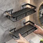 Easy-install Wall-mounted Bathroom & Kitchen Storage Shelf - No-drill Space-saving Organizer For Shampoo Soap And Accessories Ba