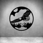 Eagle And Forest In Circle - Grey L 400 X H 400MM