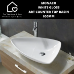 Monaco White Gloss Art Counter Top Basin - 650MM