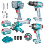 Total Tools - Cordless Impact Drill Impact Wrench Angle Grinder & Lamp