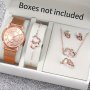 6 Pcs Rose Golden Quartz Watches Alloy Strap Alloy Pointer Alloy Dial And Rhinestone Bracelet Necklace Ring Jewelry For Women