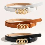 3PCS SET Lychee Embossed Belt Solid Color Triple O-ring Buckle Belt Trendy Jeans Pants Waist Belts Classic Girdle For Women