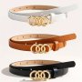 3PCS/SET Lychee Embossed Belt Solid Color Triple O-ring Buckle Belt Trendy Jeans Pants Waist Belts Classic Girdle For Women