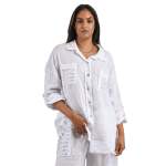 Sequin Lace Slashed Pocket Linen Shirt - White L xl