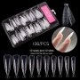 100PCS Clear Full Cover Dual Nail System Form Uv Gel Acrylic Nail Art Mold Artificial Nail Tips With Scale For Nail Extension